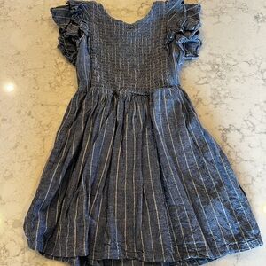 Copper Key Navy Striped Dress with Ruffled Sleeves